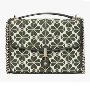 Kate spade Spade Flower Jacquard Locket Large Flap Bag green and silver